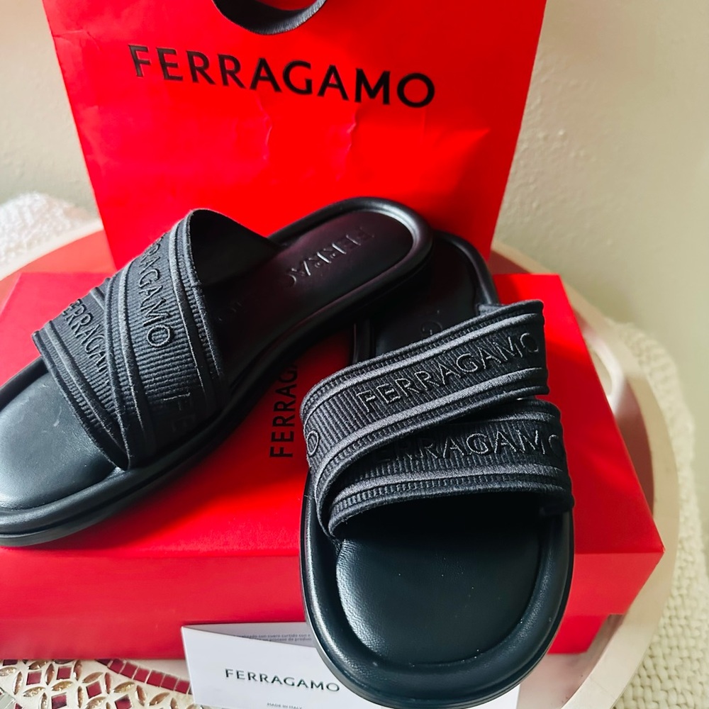 Salvatore Ferragamo Black Slide Sandals
